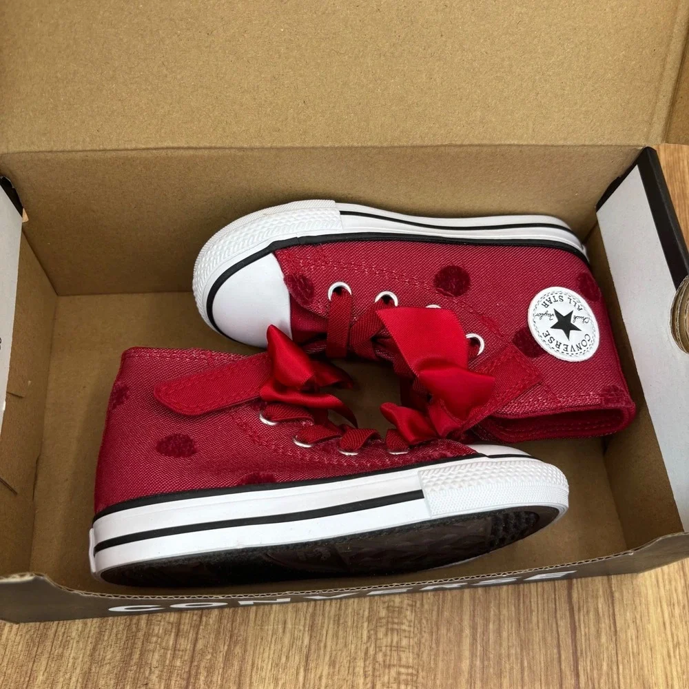 Converse CTAS 1V Hi Infant Size‎ 7 Red Polka Dot Ribbon Bow A15143F NEW